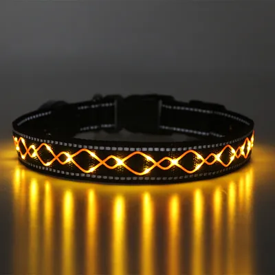 Produktbild von LED Hundehalsband – Leuchthalsband für Hunde, USB-aufladbar, wasserdicht, viele Farben & Größen gelb Größe S