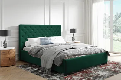 Produktbild von ADIDAR Emilia Polsterbett 200x200cm Doppelbett Metall - Holzrahmen mit Bettkasten und Lattenrost - Premium stilvolles Design (Grün - Kronos 19)