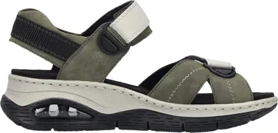 Produktbild von Rieker Damen Sandalen Morelia mit Klettverschluss Keilabsatz Synthetik Olivgrün