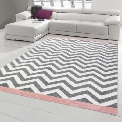 Produktbild von Teppich modern Skandinavisches Design in Rosa Creme Grau Größe - 80 x 150 cm