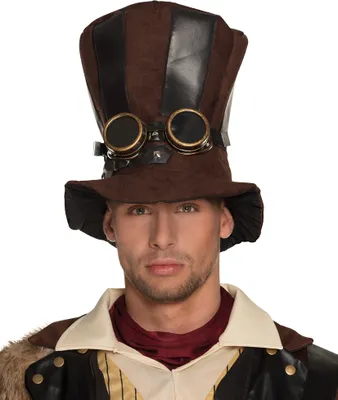 Produktbild von B54514 braun-schwarz Herren Steampunk Hut Barock Zylinder mit Brille