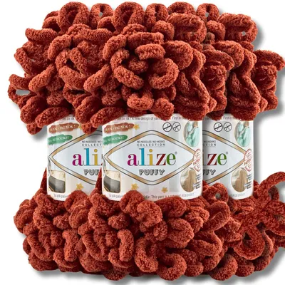 Productafbeelding van Alize 3x 100g Puffy garen, effen kleur, geschikt voor haken en breien (Rustoranje - 36)
