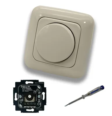 Produktbild von Busch-Jaeger Duro 2000 Set: Drehdimmer 2115-212, Dimm-Einsatz 6523 U-102 und Rahmen 2511-212