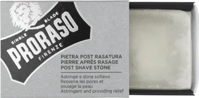 A Proraso post-shave stone in its packaging.