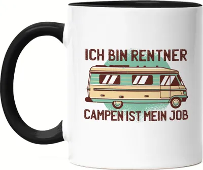 Produktbild von Ich bin Rentner Campen ist mein Job Tasse Schwarz Camping Rentner Opa Oma Wohnwagen Wohnmobil Zelten