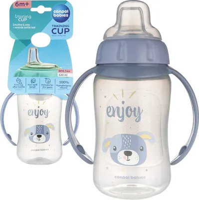 Immagine prodotto di Canpol Babies | Tazza per bere 320ml - Blu - Con coperchio in silicone morbido - Non gocciola - Da 6 mesi