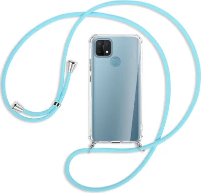 Produktbild von Handykette Backcover-Schutzhülle mit Band (Metall silberfarben) für Oppo A15 - himmelblau