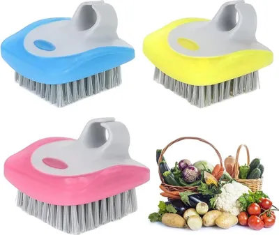 Produktbild von 3-teiliges Obst- und Gemüsebürsten-Set, 3 Gemüsebürsten mit flexiblen Borsten, Reinigungsbürste für Karotten und Obst, Küchenbürste, Gelb, Orange, Blau