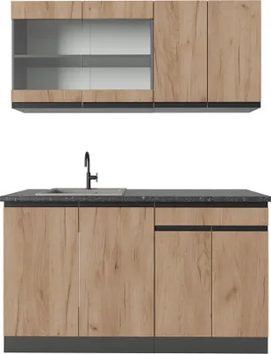 Produktbild von Vicco Singleküche R-Line, 140 cm J-Shape, Goldkraft Eiche/Anthrazit