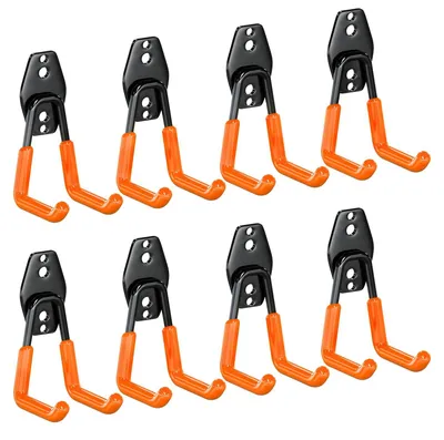 Immagine prodotto di Ganci per garage, 8 pezzi, ganci a parete per lo stoccaggio di oggetti pesanti (arancioni)