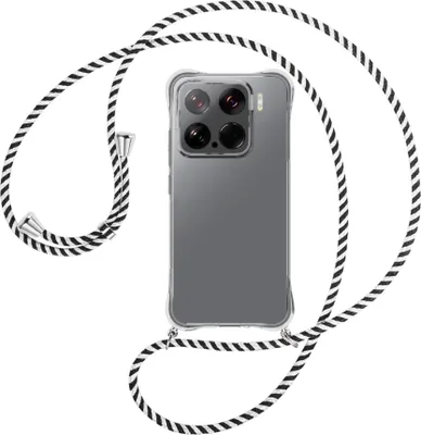 Produktbild von Handykette Backcover-Schutzhülle mit Band (Metall silberfarben) für Xiaomi 15 5G - schwarz/weiß gestreift