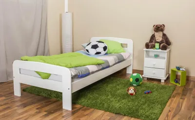 Produktbild von Kinderbett 90 x 200 cm | Massivholz: Kiefer | Weiß Lackiert | inkl. Rollrost
