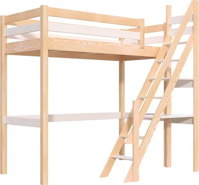 Produktbild von Hochbett holz 90x200 Sylvia mit Müllertreppe - Naturlack/Weiß