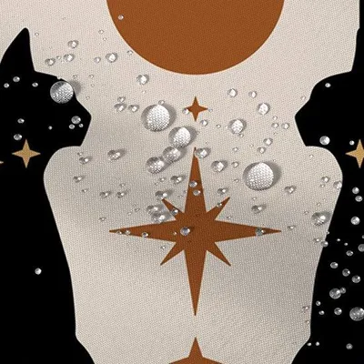Image de Rideau de douche Azomor élégant, avec des motifs de chats et de plantes bohèmes, pour une salle de bains moderne