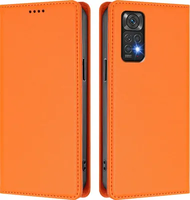 Produktbild von Handyhülle für Xiaomi Redmi Note 11S/Note 11 4G, Kunstleder Klapphülle Stoßfeste Magnetische Hülle mit Ständer Orange