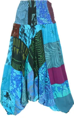 Produktbild von Sommerliche Aladinhose, Patchwork Pluderhose, Hippie Hose - Türkisblau, Damen, Viskose, Hosen