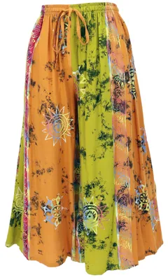 Produktbild von Bequeme Palazzohose, Weite Marlenehose, Boho Wachsbatik Schlaghose, Hosenrock - Orange, Damen, Viskose, Größe: L