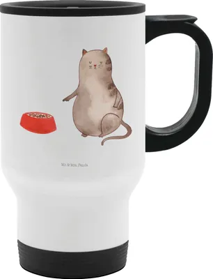 Produktbild von Mr. & Mrs. Panda thermosbecher Katze Fressen - Weiß - Geschenk, Kaffeebecher To Go, Thermobecher, Isolierbecher, doppelwand tasse, Katzenmotiv