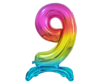 Immagine prodotto di Palloncino in foil numero 9, in piedi - arcobaleno, 74 cm