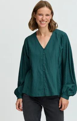 Image de b.young BYJayelle Chemise pour femme Chemise à col en V Patte de boutonnage Manches bouffantes Coupe régulière