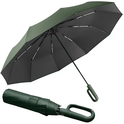 Produktbild von Regenschirm,Auf Zu Automatik Schirm,Sonnenschutz und Windschutz,Windbeständiger Ringschnallen Regenschirm,Grün