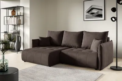 Produktbild von Ecksofa Schlafsofa CANIO Stoff Monolith Dunkelbraun Ottomane Links