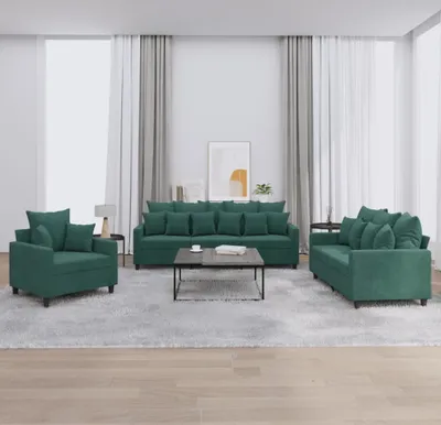 Immagine prodotto di vidaXL Set divano 3 pezzi con cuscini in velluto verde scuro