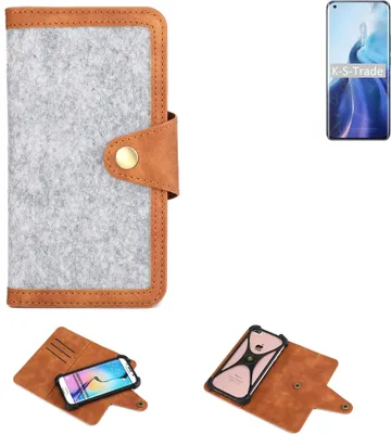 Produktbild von K-S-Trade Handyhülle kompatibel mit Xiaomi Mi 11 Pro Schutzhülle Filz-Hülle Kunst-Leder hellgrau braun (1x)