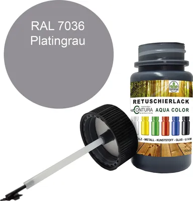 Produktbild von Reparaturlack Lackstift RAL Lack Pinselflasche 50ml. Farbe Holz Metall Möbel Auto Bad Retuschierlack - RAL 7036 Platingrau
