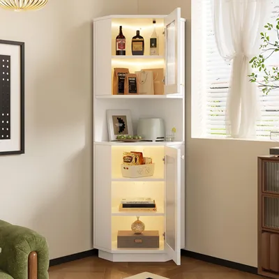 Image de MODFU Armoire de toilette Meuble de salle de bain Armoire de toilette haute 166,5 cm, avec barre LED, armoire haute avec étagères réglables et 2 compartiments de rangement, blanc