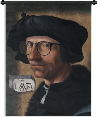 Produktbild von MuchoWow® Wandteppich Wandbehang Selbstporträt - Jacob Cornelisz van Oostsanen - Brille 90x120 cm Tapisserie Dekoration Wandtuch - Wanddeko