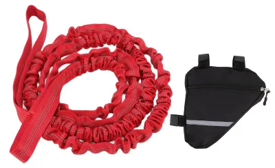 Image de Attelage pour remorque de vélo, matériau en nylon, conception extensible, longueur naturelle de 2,7 mètres, corde de remorquage portable pour la course à pied et la marche, couleur rouge