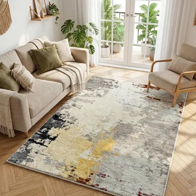 Obrázok produktu pre Moderný geometrický koberec do obývačky - Protišmykový a prateľný (140x200 cm, Hnedý)