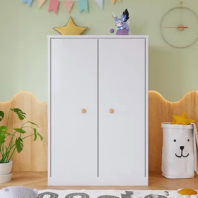 Zdjęcie produktu dla Mała szafa z drążkiem, szafa dwudrzwiowa, sypialnia, salon, szafa dziecięca, MDF, biały