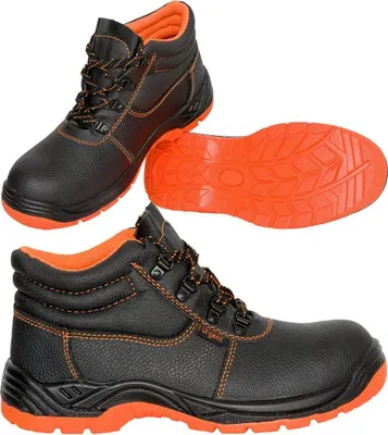 A product shot of safety shoes, with a separate sole shown.