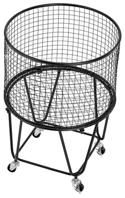Obrázok produktu pre SucceBuy Okrúhly vozík na bielizeň s otočnými kolieskami o 360°, objemom 40 l a nosnosťou 27 kg, robustný vozík z uhlíkovej ocele na bielizeň, nákupy, kempovanie, potraviny a batožinu