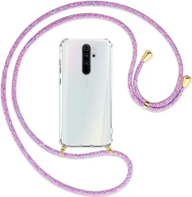 Produktbild von Handykette Backcover-Schutzhülle mit Band (Metall goldfarben) für Xiaomi Redmi Note 8 Pro - lila/rosa/blau