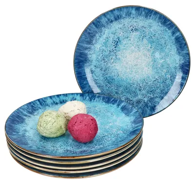 Obrázek produktu pro Marina sada 6 modrých talířů námořní talíře velký oceánský porcelán 6 osob