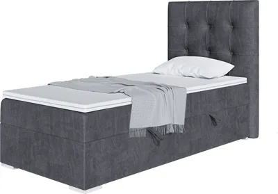 Produktbild von MEBLINI Boxspringbett mit Bettkasten - Gepolstert Einzelbett mit Matratze und Topper - Polsterbett mit Stauraum - Bett mit Kopfteil - Stauraumbett - DENIZ - 80x200 Links  - H4/Dunkelgrau Samt
