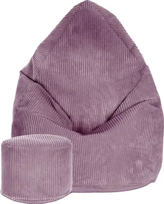 A bean bag chair and a matching ottoman are shown against a white background.