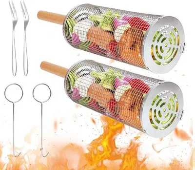 Immagine prodotto di Pinze da barbecue in acciaio inossidabile con manico in legno, ideali per carne, pesce e verdure
