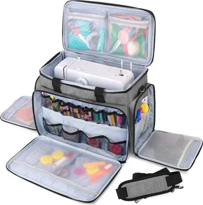 Produktbild von DigiRigi® Nähmaschinentasche mit abnehmbarer Polsterung – Transport- & Aufbewahrungstasche für die meisten Standard‑Nähmaschinen, Nylon, 43,5×24×30,5 cm