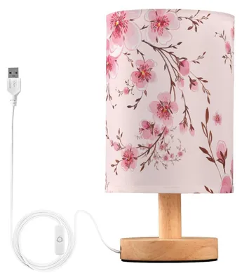 Image de Lampe de chevet avec LED et port USB - Fleur de cerisier rose