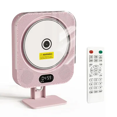 Produktbild von Tragbarer Bluetooth CD-Player, Pink CD-Player für Schreibtisch oder Wandmontage, Niedliches Design für Zuhause