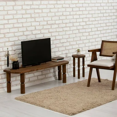 Produktbild von Fernsehschrank Dgrimald, Ständer für Wohnzimmerfernseher, Niedriges Wohnzimmer-Sideboard, TV-Ständerbasis, 140x35h40 cm, Nussbaum