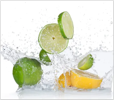 Produktbild von Spritzschutz Herdabdeckplatte Schneidebrett aus Glas Zitronen und Limetten 1-Teilig (60x52cm)