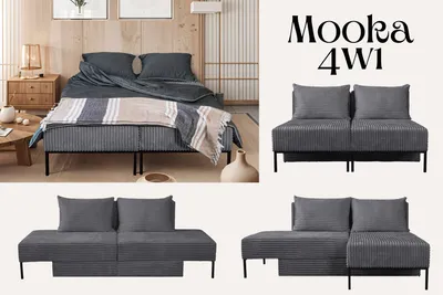 Produktbild von Kaiser Möbel Betten, Sofa mit schlaffunktion, Ecksofa, Liegestuhl,  MOOKA 4in1-Multifunktions-System, stoff Velo Dunkelgrau
