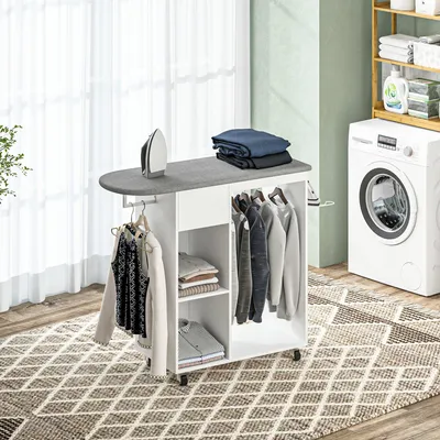 Image de Armoire à repasser - Table à repasser - Station de repassage - Armoire - Meuble de rangement - Sur roulettes - 125 x 43,5 x 112 cm
