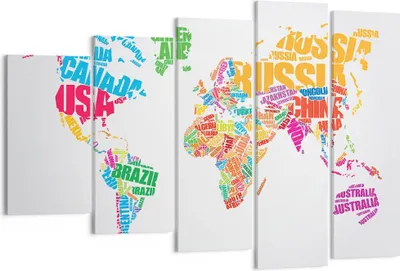Produktbild von Bild auf Leinwand - Leinwandbild - Karte Worte Welt Geographie - 150x100cm - Wand Bild - Wanddeko - Leinwanddruck - Bilder - Kunstdruck - Wanddekoration - Leinwand bilder - Wandkunst - EG150x100-2860