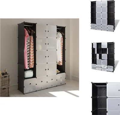 Zdjęcie produktu dla vidaXL Szafa modułowa z 18 przegrodami czarna/biała 37x146x180,5cm - Szafy